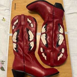 Red Butterfly Embroidered Women's Boots
